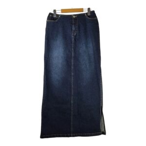 Contrast darkwash denim maxi skirt w/side slits, sz 11